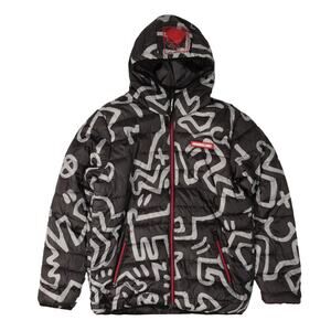 Keith Haring x Members Only Mens Reversible Black Print Puffer Jacket Size S Y2K